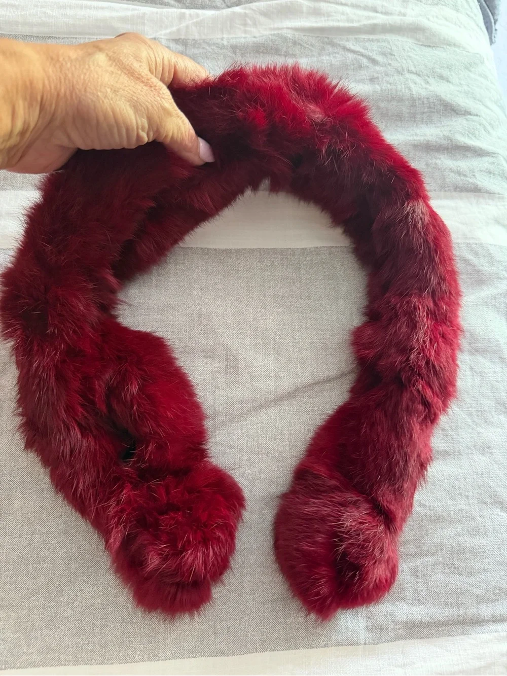 Peebles Rabbit Fur Neck Scarf - handcrafted Burgundy